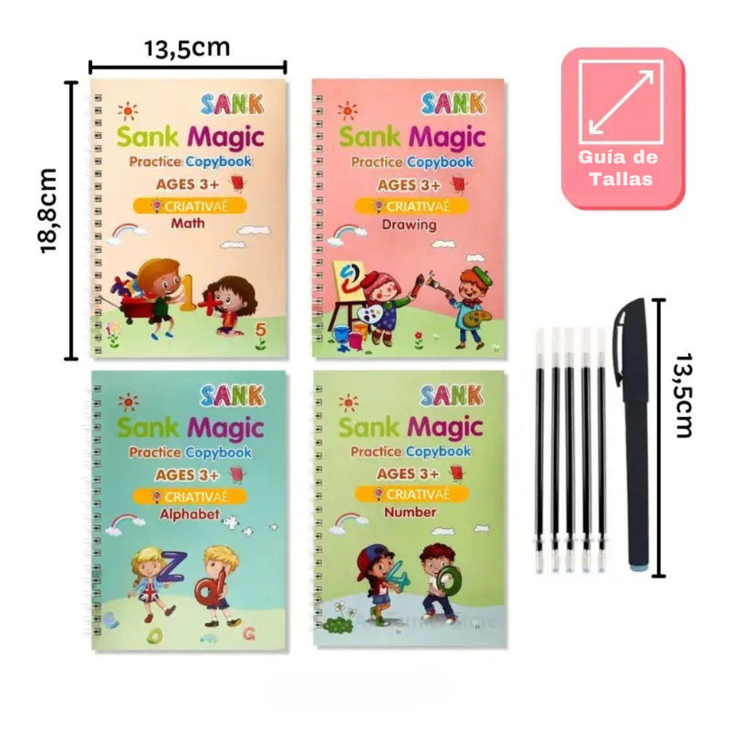 Kit de 4 Cuadernos de Caligrafía Mágicos Reutilizables
