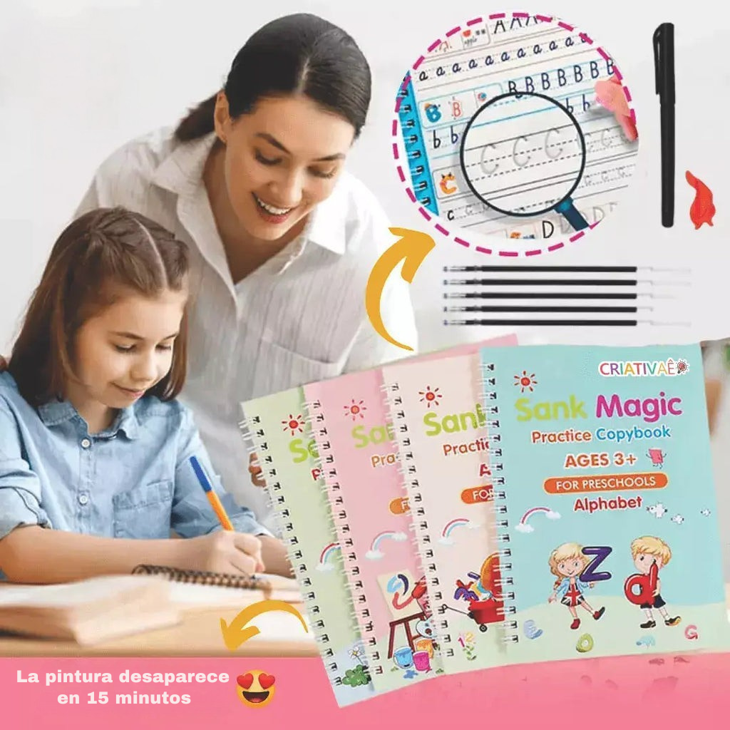 Kit de 4 Cuadernos de Caligrafía Mágicos Reutilizables